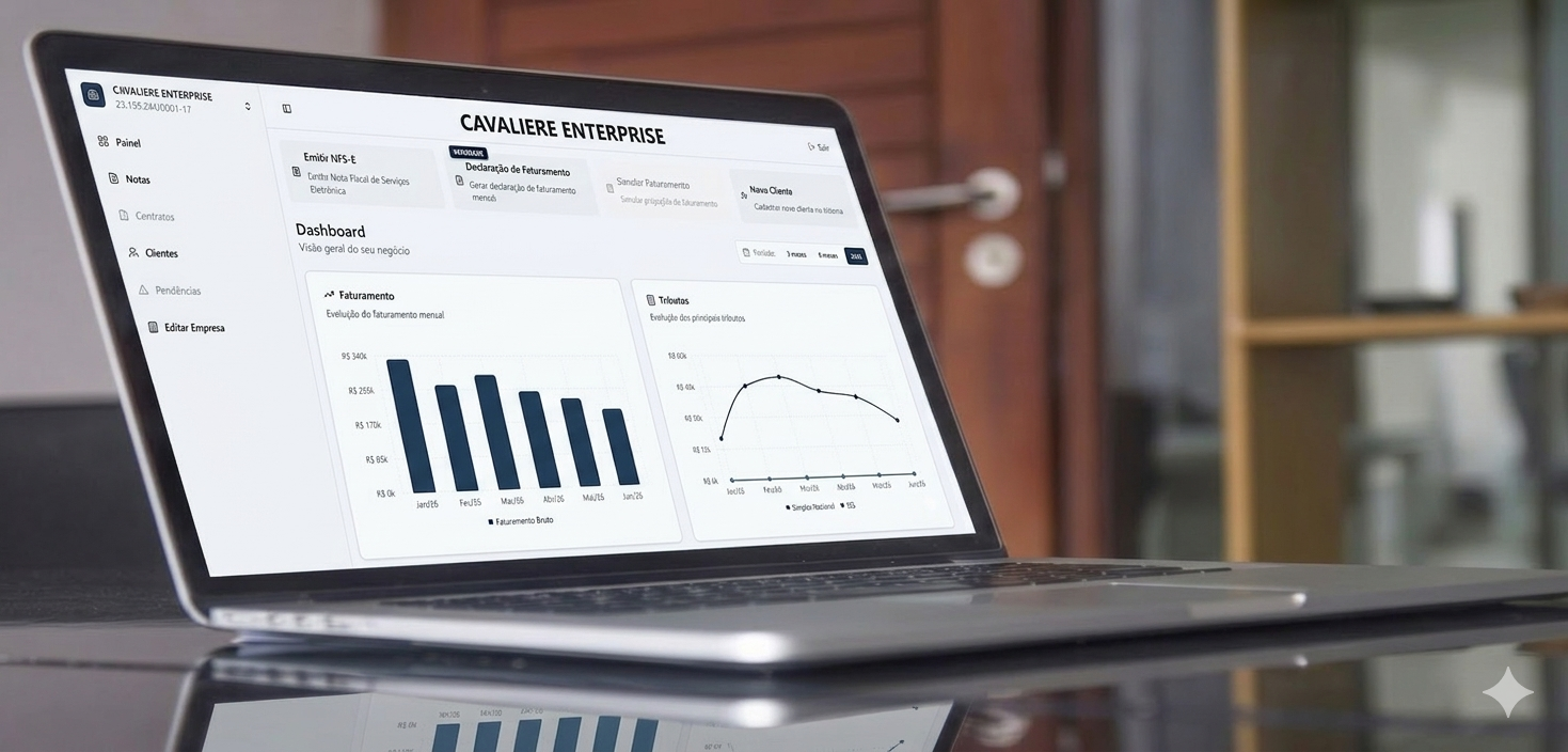 Dashboard do NeoContador aberto em um notebook